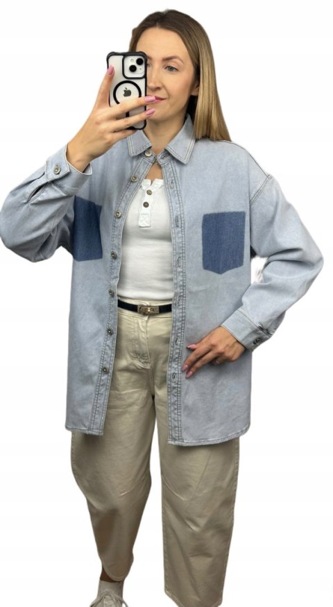 Jeansowa katana jeansowa oversize guziki bawełniana niebieska Wiya- DENIMA