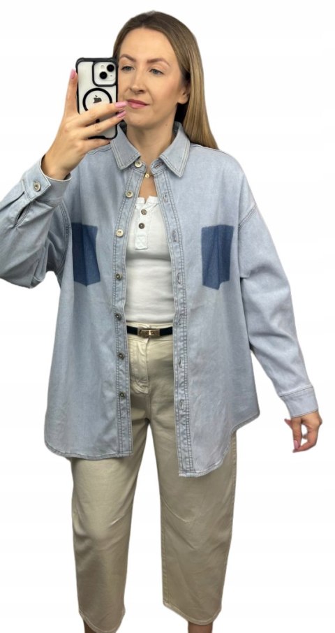 Jeansowa katana jeansowa oversize guziki bawełniana niebieska Wiya- DENIMA