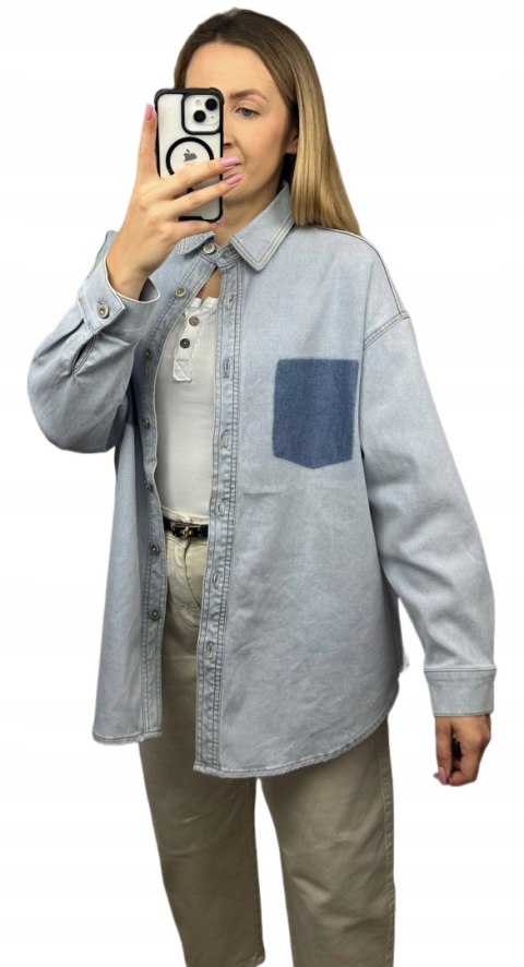 Jeansowa katana jeansowa oversize guziki bawełniana niebieska Wiya- DENIMA