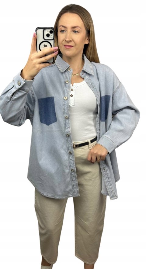 Jeansowa katana jeansowa oversize guziki bawełniana niebieska Wiya- DENIMA