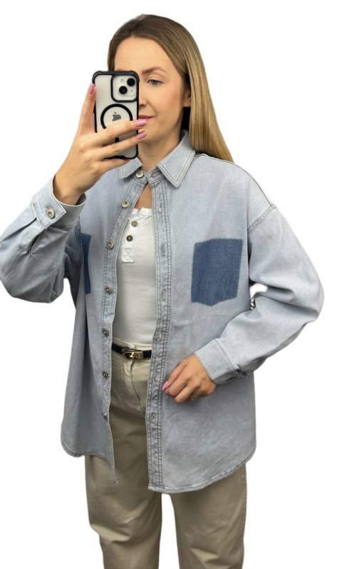 Jeansowa katana jeansowa oversize guziki bawełniana niebieska Wiya- DENIMA