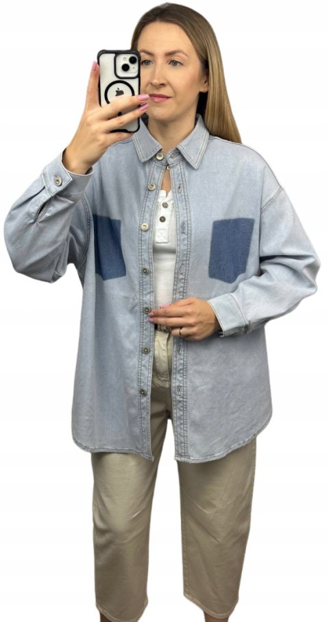 Jeansowa katana jeansowa oversize guziki bawełniana niebieska Wiya- DENIMA