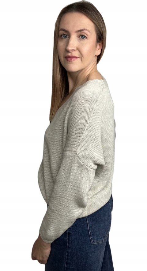 Kardigan sweter bawełniany guziki oversize luźny beżowy Made in Italy- PURE COTTON