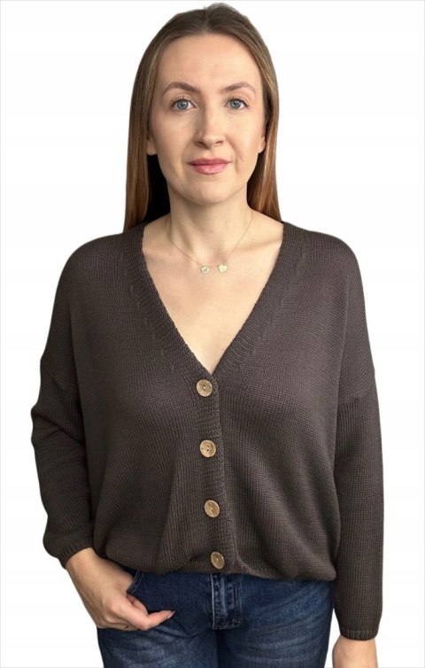 Kardigan sweter bawełniany guziki oversize luźny czekoladowy Made in Italy- PURE COTTON