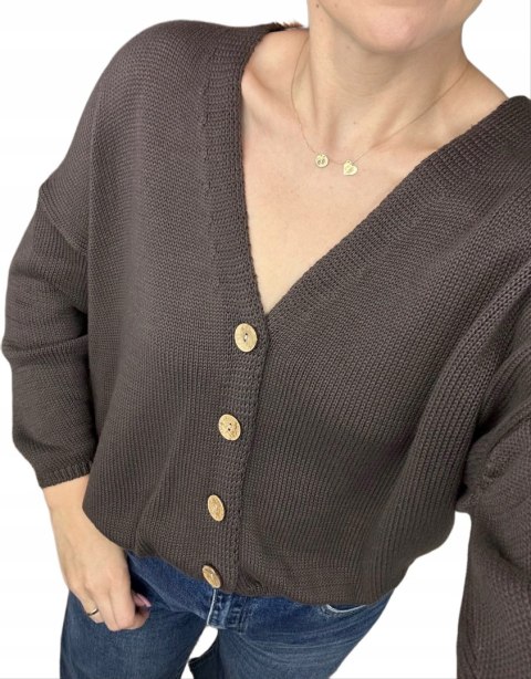 Kardigan sweter bawełniany guziki oversize luźny czekoladowy Made in Italy- PURE COTTON