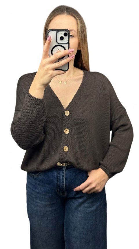 Kardigan sweter bawełniany guziki oversize luźny czekoladowy Made in Italy- PURE COTTON