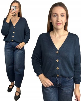 Kardigan sweter bawełniany guziki oversize luźny granatowy Made in Italy- PURE COTTON