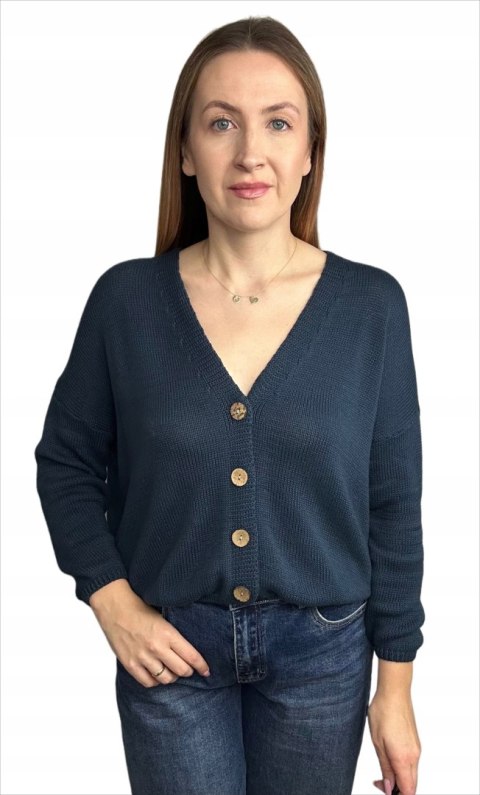 Kardigan sweter bawełniany guziki oversize luźny granatowy Made in Italy- PURE COTTON