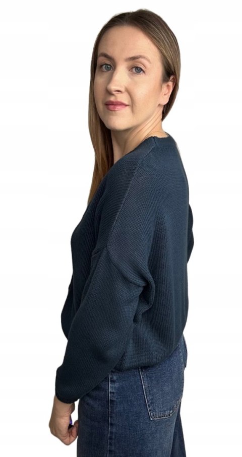 Kardigan sweter bawełniany guziki oversize luźny granatowy Made in Italy- PURE COTTON