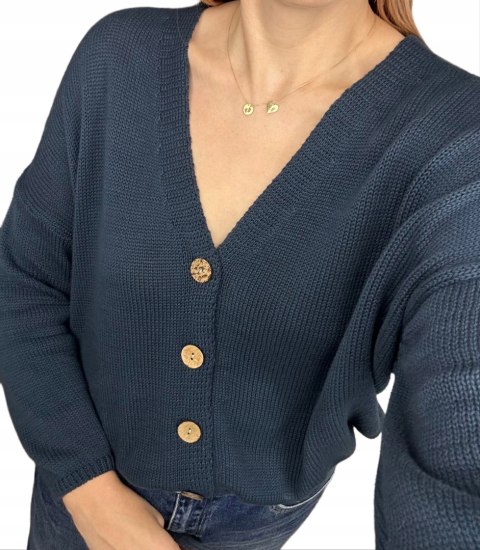 Kardigan sweter bawełniany guziki oversize luźny granatowy Made in Italy- PURE COTTON