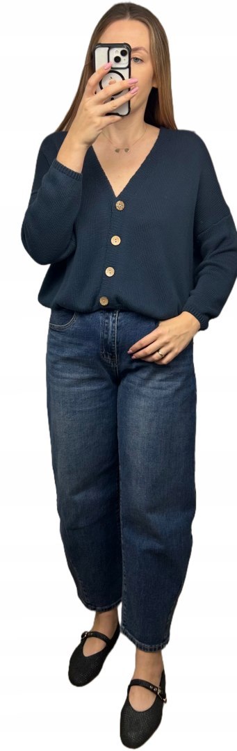 Kardigan sweter bawełniany guziki oversize luźny granatowy Made in Italy- PURE COTTON