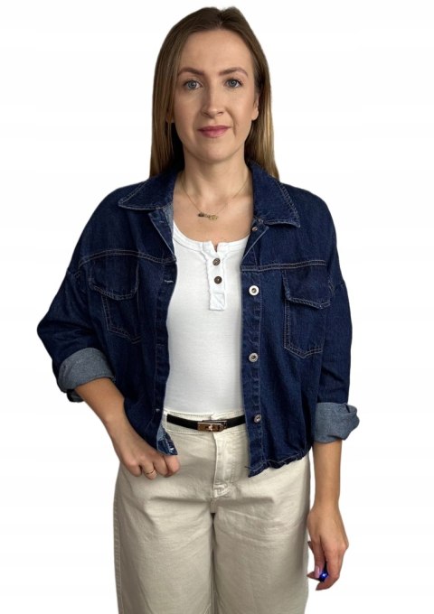 Katana bomberka oversize bawełniana jeansowa luźna ciemny jeans NEST- CITY DENIM
