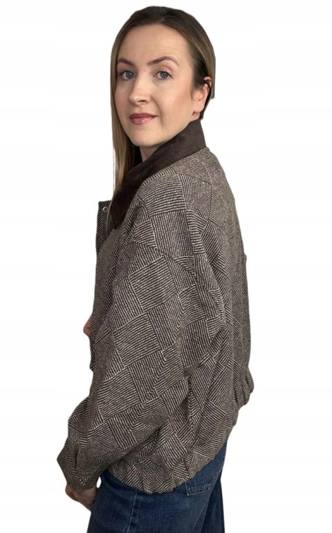 Kurtka bomberka w jodełkę brązowa beżowa oversize Wiya- COZY STYLE