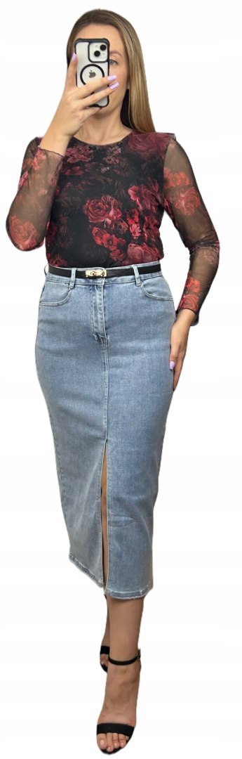Laulia jeansowa spódnica ołówkowa midi z rozcięciem błękitna jeans 36 S URBAN BLUE