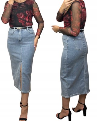 Laulia jeansowa spódnica ołówkowa midi z rozcięciem błękitna jeans L 40 URBAN BLUE