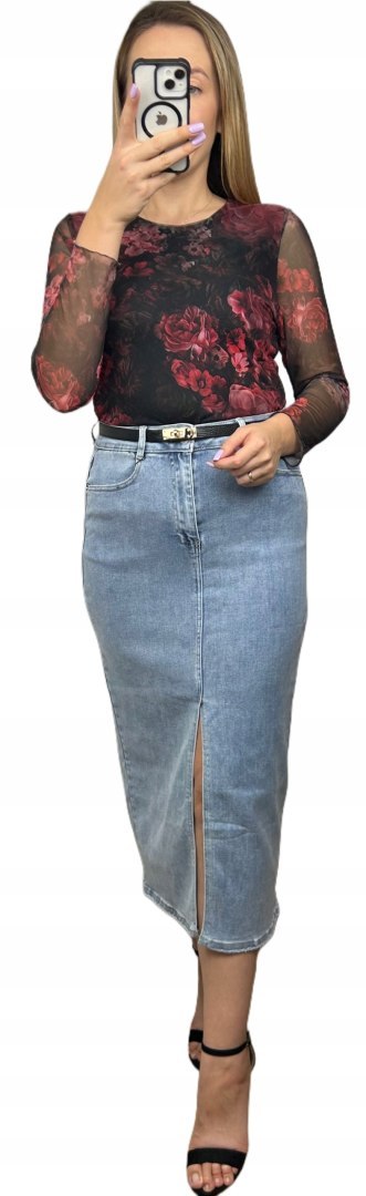 Laulia jeansowa spódnica ołówkowa midi z rozcięciem błękitna jeans L 40 URBAN BLUE