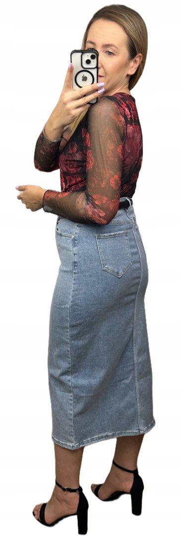 Laulia jeansowa spódnica ołówkowa midi z rozcięciem błękitna jeans L 40 URBAN BLUE