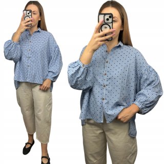 Luźna koszula w kratkę kratę serduszka oversize guziki niebieska Wiya- VIVI