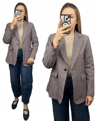 Marynarka w pepitkę z podszewką z wełną wiskozą bordowa Azara- PEPITA
