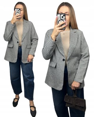 Marynarka w pepitkę z podszewką z wełną wiskozą szara czarna Azara- PEPITA