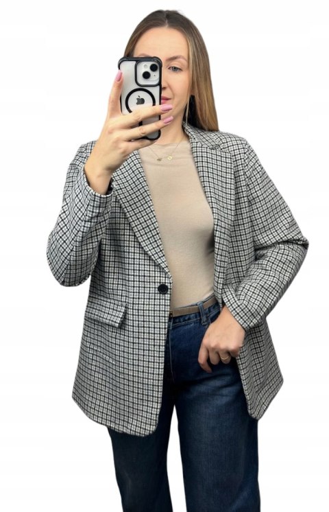 Marynarka w pepitkę z podszewką z wełną wiskozą szara czarna Azara- PEPITA