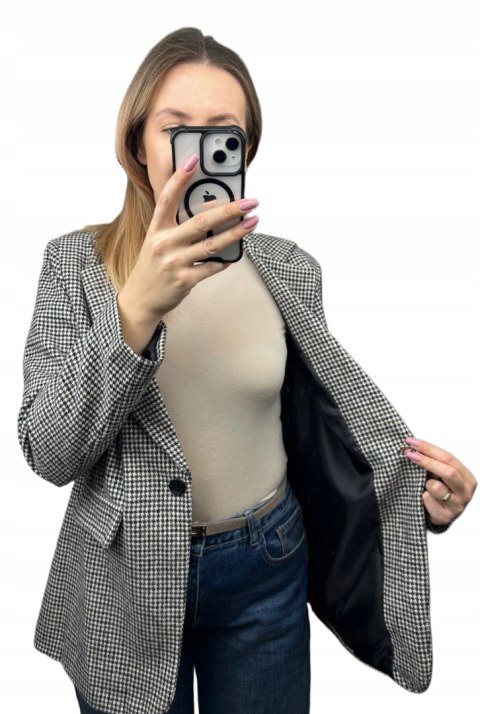 Marynarka w pepitkę z podszewką z wełną wiskozą szara czarna Azara- PEPITA