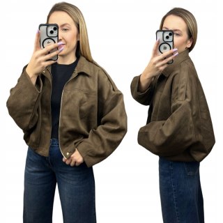 Oversize kurtka bomberka zamszowa zamsz ekologiczny brązowa Lucce Paris M/L- LUCCE BOMBER