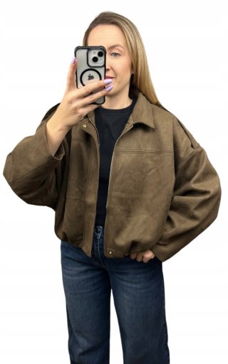 Oversize kurtka bomberka zamszowa zamsz ekologiczny brązowa Lucce Paris M/L- LUCCE BOMBER