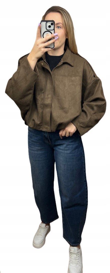 Oversize kurtka bomberka zamszowa zamsz ekologiczny brązowa Lucce Paris M/L- LUCCE BOMBER