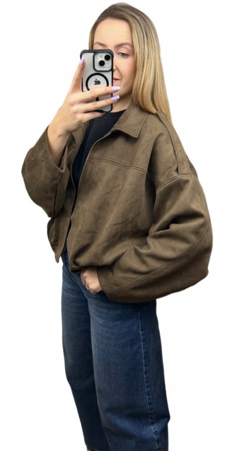 Oversize kurtka bomberka zamszowa zamsz ekologiczny brązowa Lucce Paris M/L- LUCCE BOMBER