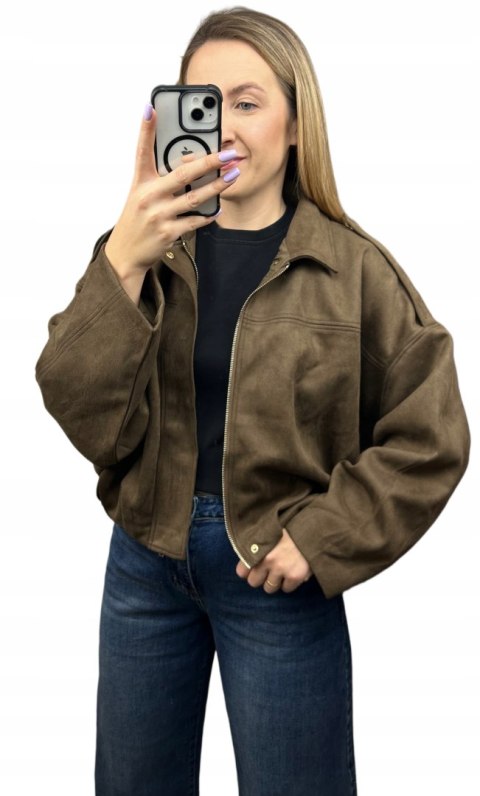 Oversize kurtka bomberka zamszowa zamsz ekologiczny brązowa Lucce Paris M/L- LUCCE BOMBER