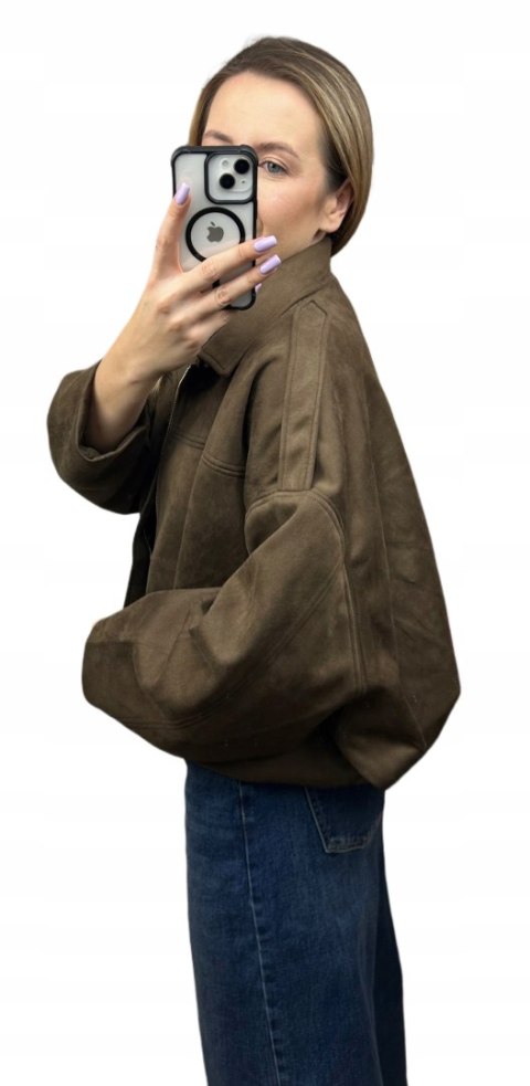 Oversize kurtka bomberka zamszowa zamsz ekologiczny brązowa Lucce Paris M/L- LUCCE BOMBER