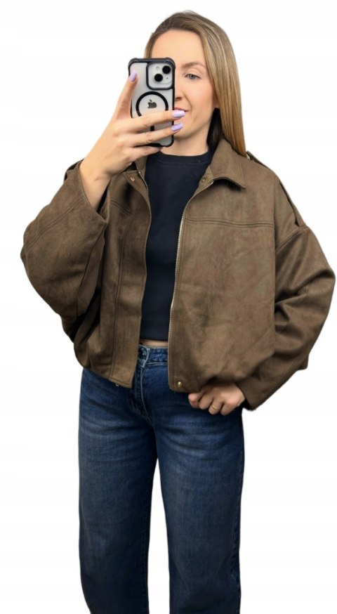 Oversize kurtka bomberka zamszowa zamsz ekologiczny brązowa Lucce Paris M/L- LUCCE BOMBER