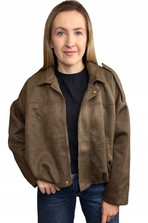 Oversize kurtka bomberka zamszowa zamsz ekologiczny brązowa Lucce Paris M/L- LUCCE BOMBER