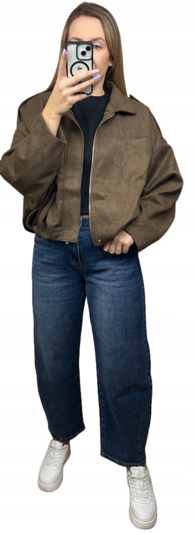 Oversize kurtka bomberka zamszowa zamsz ekologiczny brązowa Lucce Paris M/L- LUCCE BOMBER
