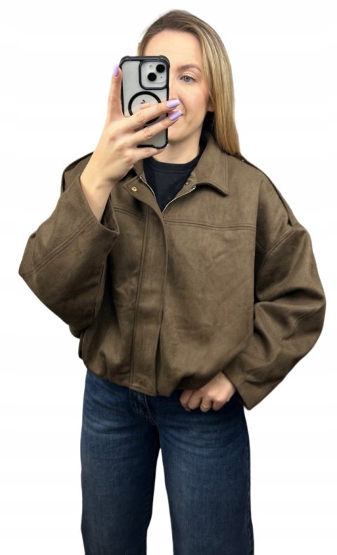 Oversize kurtka bomberka zamszowa zamsz ekologiczny brązowa Lucce Paris M/L- LUCCE BOMBER