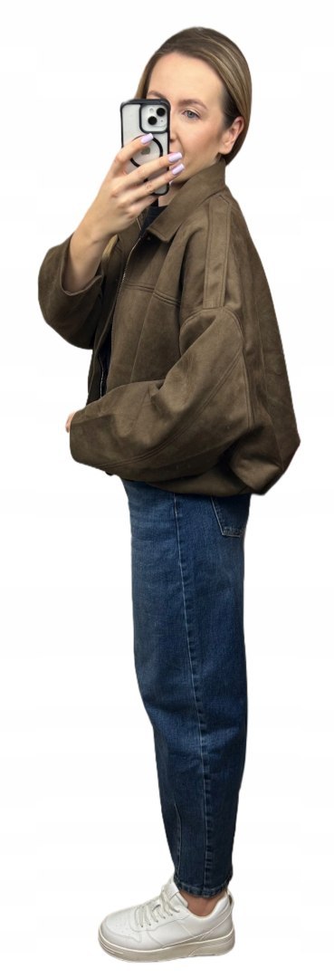 Oversize kurtka bomberka zamszowa zamsz ekologiczny brązowa Lucce Paris M/L- LUCCE BOMBER