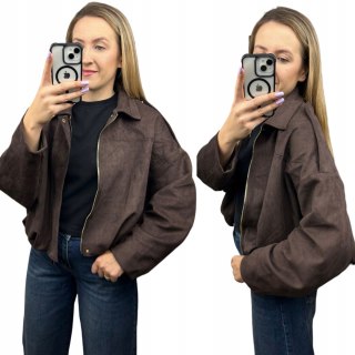 Oversize kurtka bomberka zamszowa zamsz ekologiczny brązowa Unika Paris M/L- STREET BOMBER