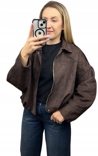 Oversize kurtka bomberka zamszowa zamsz ekologiczny brązowa Unika Paris M/L- STREET BOMBER