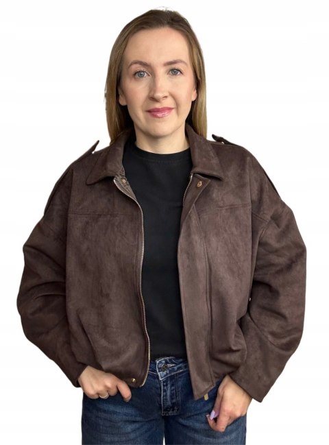Oversize kurtka bomberka zamszowa zamsz ekologiczny brązowa Unika Paris M/L- STREET BOMBER