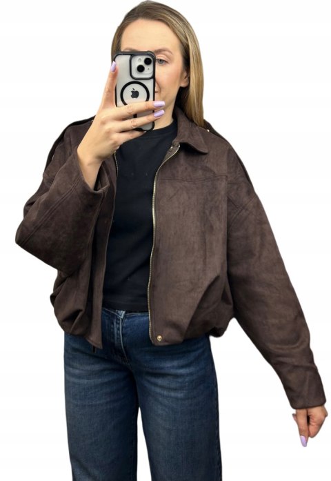 Oversize kurtka bomberka zamszowa zamsz ekologiczny brązowa Unika Paris M/L- STREET BOMBER