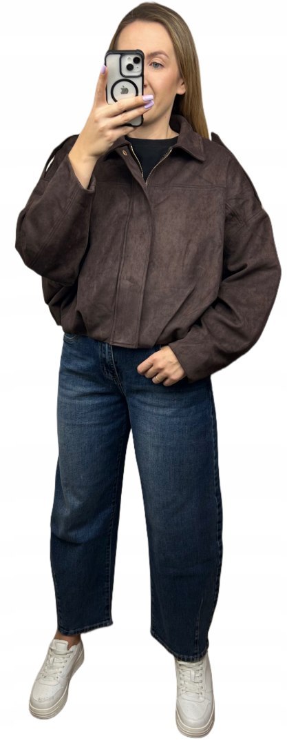 Oversize kurtka bomberka zamszowa zamsz ekologiczny brązowa Unika Paris M/L- STREET BOMBER