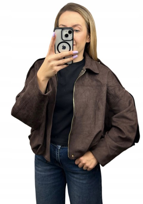 Oversize kurtka bomberka zamszowa zamsz ekologiczny brązowa Unika Paris M/L- STREET BOMBER