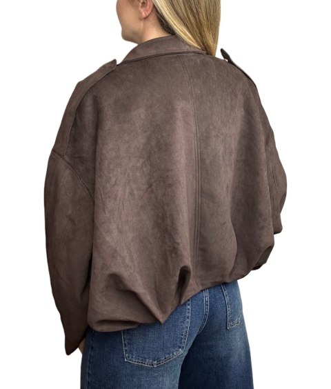 Oversize kurtka bomberka zamszowa zamsz ekologiczny brązowa Unika Paris M/L- STREET BOMBER