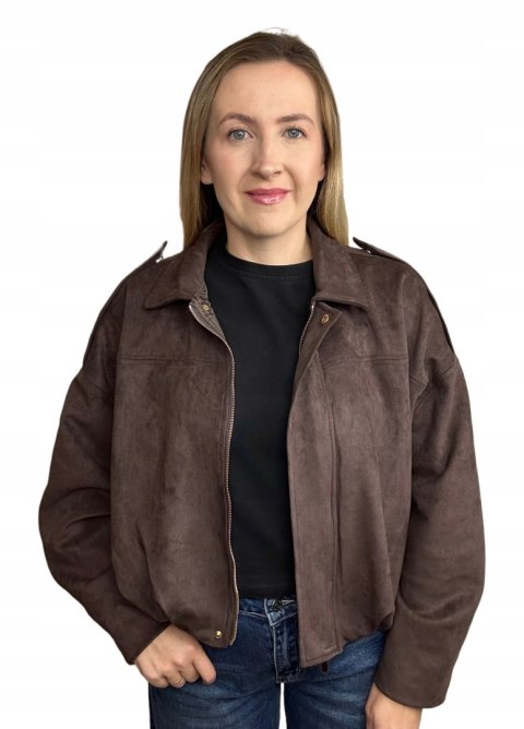 Oversize kurtka bomberka zamszowa zamsz ekologiczny brązowa Unika Paris S/M- STREET BOMBER