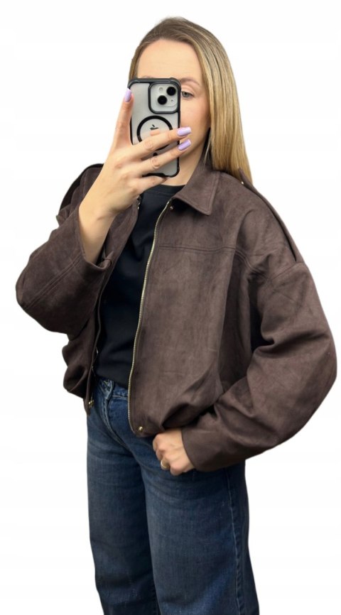 Oversize kurtka bomberka zamszowa zamsz ekologiczny brązowa Unika Paris S/M- STREET BOMBER