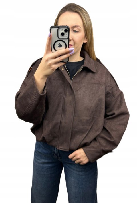Oversize kurtka bomberka zamszowa zamsz ekologiczny brązowa Unika Paris S/M- STREET BOMBER