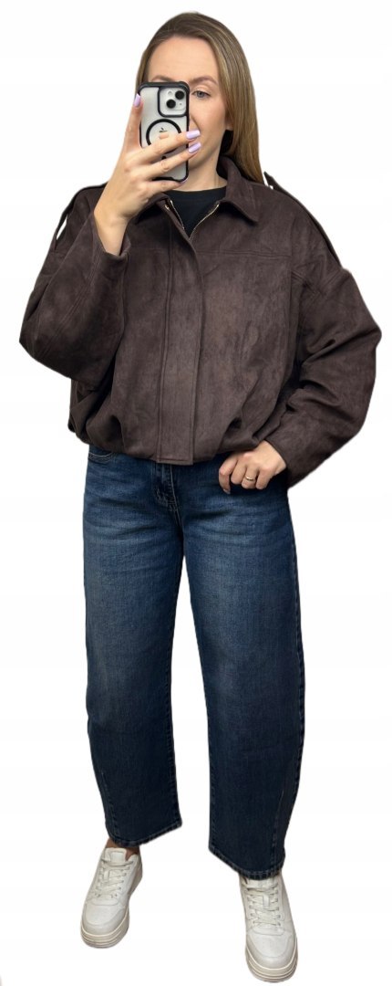Oversize kurtka bomberka zamszowa zamsz ekologiczny brązowa Unika Paris S/M- STREET BOMBER