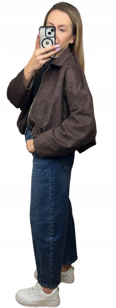 Oversize kurtka bomberka zamszowa zamsz ekologiczny brązowa Unika Paris S/M- STREET BOMBER