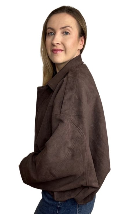 Oversize kurtka bomberka zamszowa zamsz ekologiczny brązowa Unika Paris S/M- STREET BOMBER